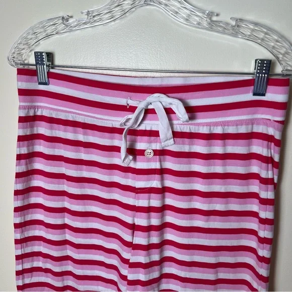 J.Crew 100% Cotton Pink Red Striped Knit Pajama Set Pants Long Sleeve Medium (P) - Picture 10 of 13